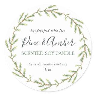 Homemade Soy Candle Green Pine Sprig White Classic Round Sticker