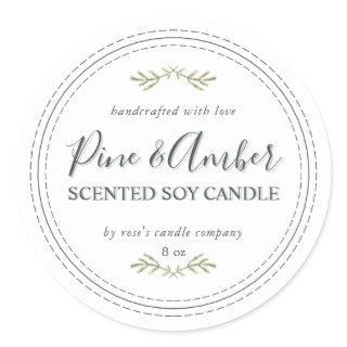 Homemade Soy Candle Green Pine Sprig White Classic Round Sticker