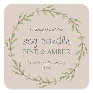 Homemade Soy Candle Pine Sprig Custom Purple Square Sticker