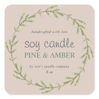 Homemade Soy Candle Pine Sprig Custom Purple Square Sticker