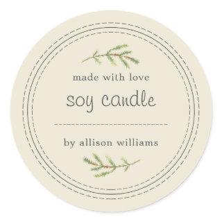 Homemade Soy Candle Pine Sprig Write On Antique Classic Round Sticker