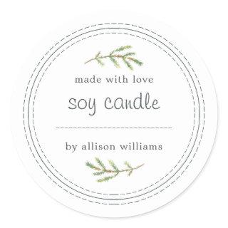 Homemade Soy Candle Pine Sprig Write On Classic Round Sticker