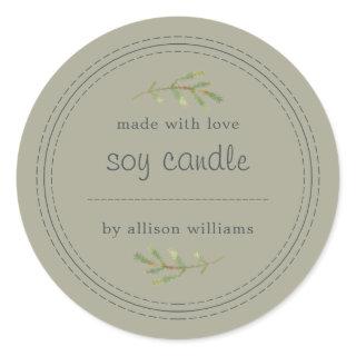 Homemade Soy Candle Pine Sprig Write On Gray Class Classic Round Sticker