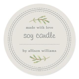 Homemade Soy Candle Pine Sprig Write On Gray Classic Round Sticker