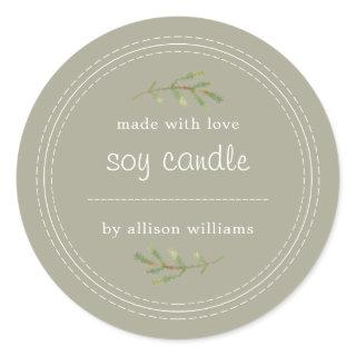 Homemade Soy Candle Pine Sprig Write On Gray  Classic Round Sticker