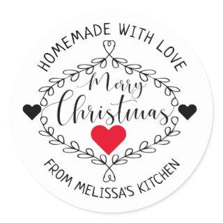 Homemade With Love Black And White Merry Christmas Classic Round Sticker