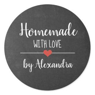 Homemade with love chalkboard script custom classi classic round sticker