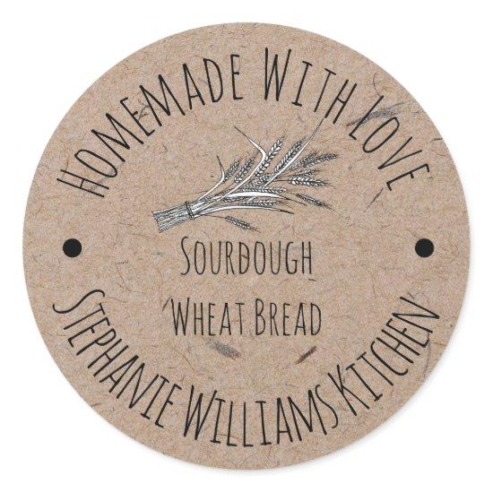 Homemade with Love Kraft Paper | Wheat Bread Classic Round Sticker