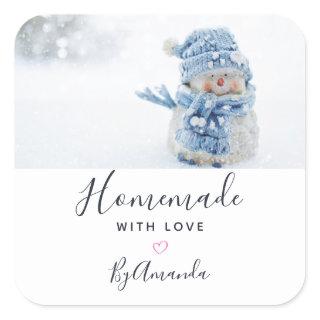 Homemade with Love Photo of a Cute Snowman Square Sticker