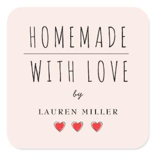 HOMEMADE with LOVE Pink & Black  Square Sticker