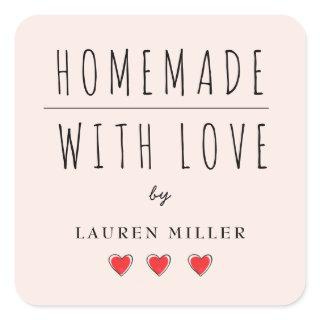 HOMEMADE with LOVE Pink & Black  Square Sticker