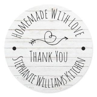 Homemade with Love | White Wash Wood Thank You Classic Round Sticker