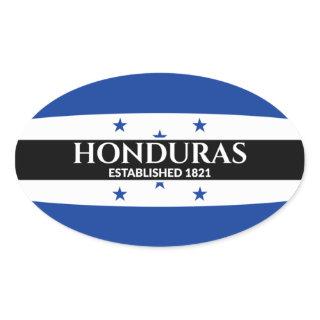 Honduras Established 1821 National Flag White Text Oval Sticker