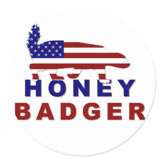 honey badger american flag classic round sticker