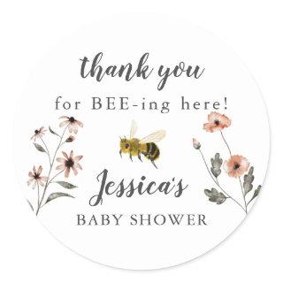 Honey Bee Floral Baby Shower Favor Classic Round Sticker