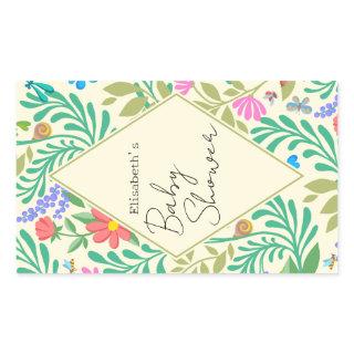Honey Bee, Ladybug, Butterfly, Dragonfly & Flowers Rectangular Sticker