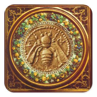 HONEY BEE / YELLOW GREEN FLORENTINE FLORAL CROWN SQUARE STICKER