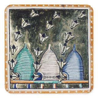 HONEY BEES, BEE HIVES,MEDIEVAL BEEKEEPER SQUARE STICKER