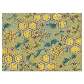 HONEY BEES,BEEHIVES,SPRING FLOWERS Yellow Green Tissue Paper