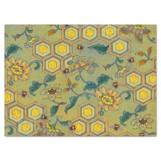 HONEY BEES,BEEHIVES,SPRING FLOWERS Yellow Green Tissue Paper