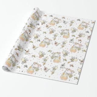 Honey Bees, Fairy & Baby Bees In Seamless Pattern