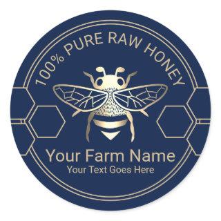 Honey Jar Bee Honey Apiary Beekeeper Navy & Gold Classic Round Sticker