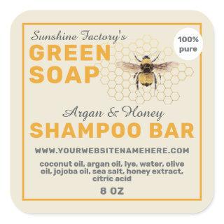 Honey Soap Shampoo Bar Yellow Antique White Square Sticker