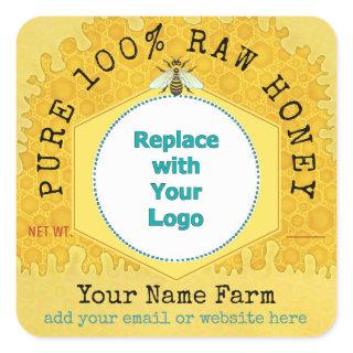 Honeybee Honey Jar Apiary Logo | Honeycomb Bee Square Sticker