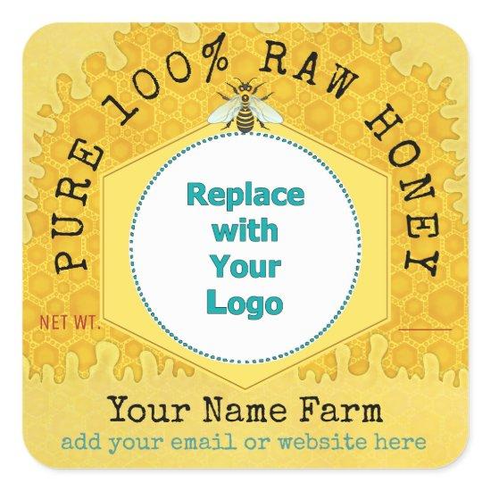Honeybee Honey Jar Apiary Logo | Honeycomb Bee Square Sticker