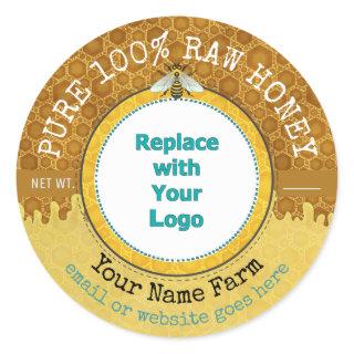 Honeybee Honey Jar Apiary Logo | Honeycomb Bee V2 Classic Round Sticker