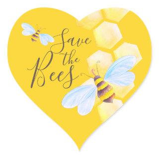 Honeycomb bee watercolor art yellow save the bees heart sticker