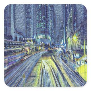 Hong Kong night time Square Sticker
