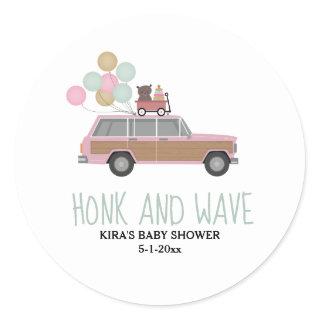 Honk & Wave Drive Thru Baby Shower Pink SUV Classic Round Sticker