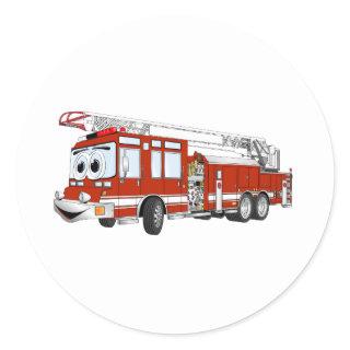 Hook and Ladder Fire Truck Cartoon Classic Round Sticker