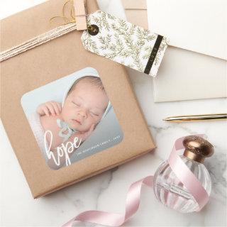 Hope Brush Script with Photo, Name, and Year Square Sticker