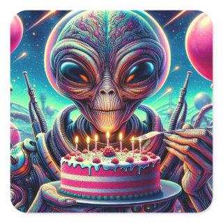 Hope Your Birthday is Out of this World | Alien Square Sticker