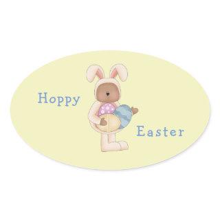 Hoppy Easter Bunny Teddy Bear Oval Sticker