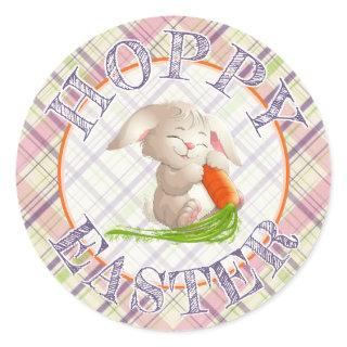 Hoppy Happy Easter Bunny Stripes And Plaid Pattern Classic Round Sticker