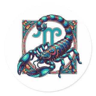 Horoscope Sign Scorpio | Blue Scorpion Classic Round Sticker