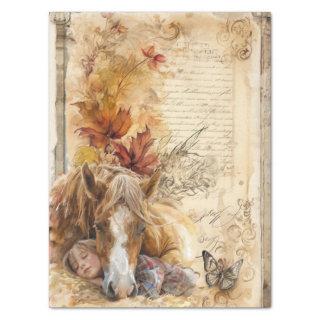 Horse And Girl In Barn Asleep "Best friends" Tissue Paper