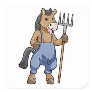 Horse as Farmer with Rake Square Sticker