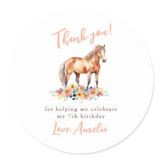 Horse Birthday Thank you Pony Floral Pink Sticker