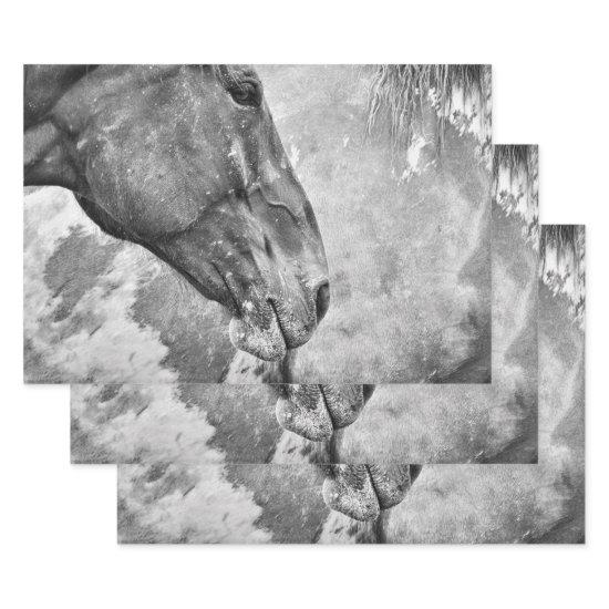 Horse Country Rustic Black And White Decoupage  Sheets