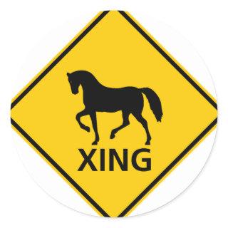Horse Crossing Highway Sign Classic Round Sticker