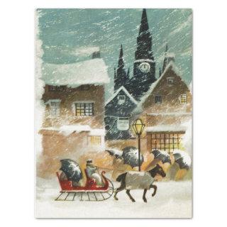Horse-Drawn Sleigh Snowy Village Church Christmas  Tissue Paper