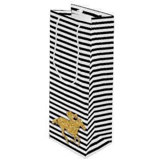 Horse on Black and White Stripes Wine Gift Bag