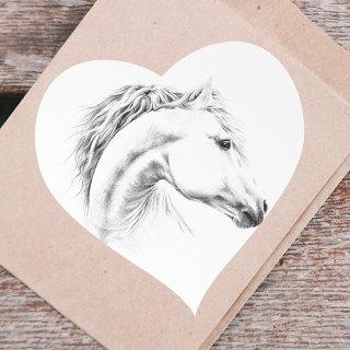 Horse portrait pencil drawing Equestrian art Heart Sticker