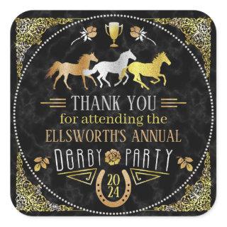 Horse Racing Derby Day Party Art Deco Black Gold Square Sticker
