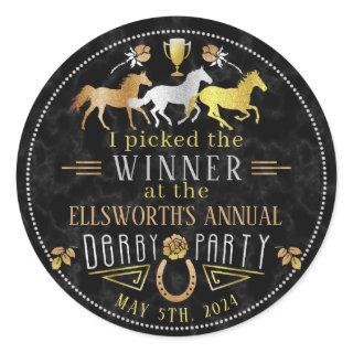 Horse Racing Derby Day Party Art Deco Winner Prize Classic Round Sticker