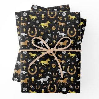 Horse Racing Horseshoes Derby Pattern Black Gold  Sheets